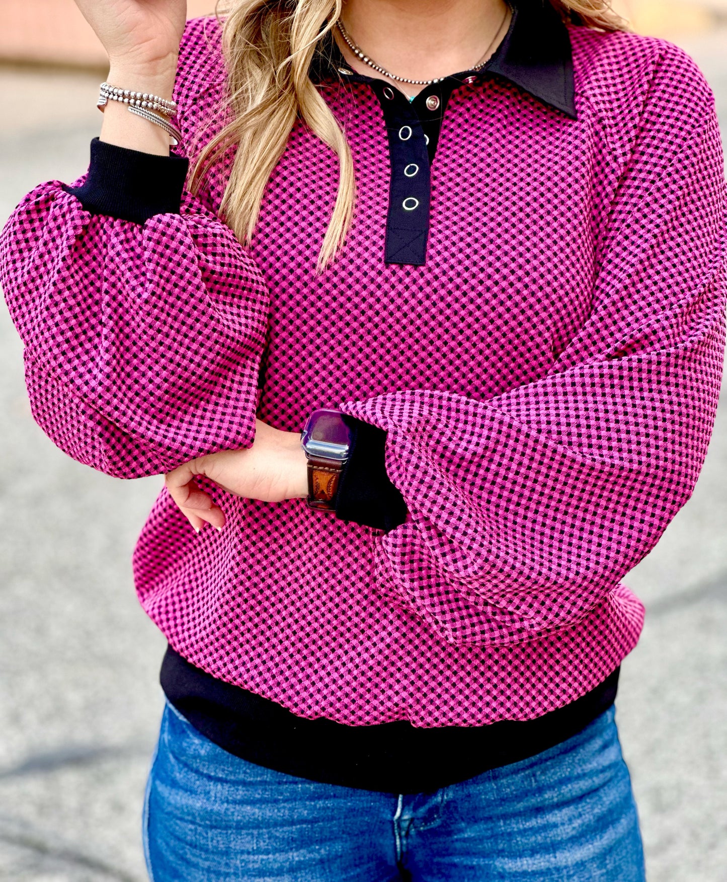 Add a pop of gingham print to your closet with the Constance Top by Washco Apparel! This lightweight top is perfect for you.