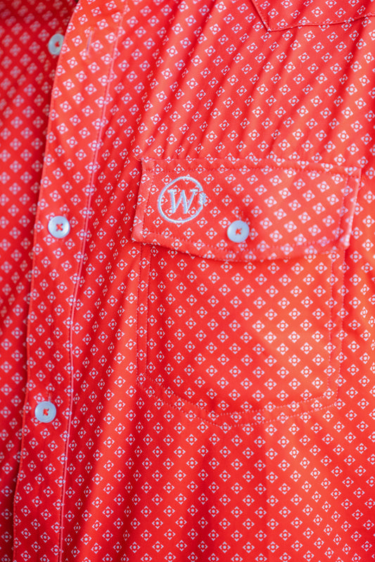Red top with white detail - The Kenny Button Down - Washco Apparel