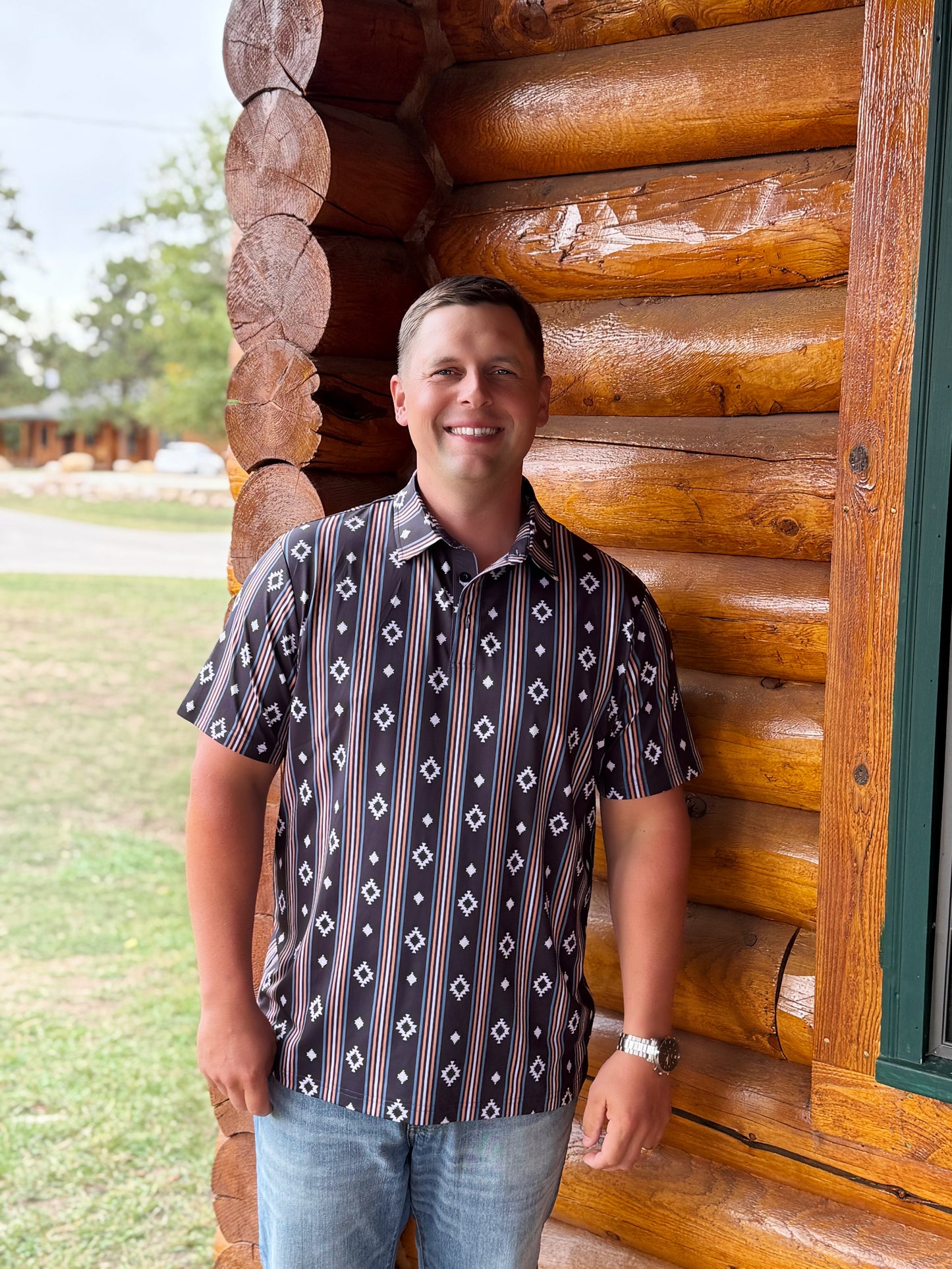 Aztec Stripe polo by Washco Apparel