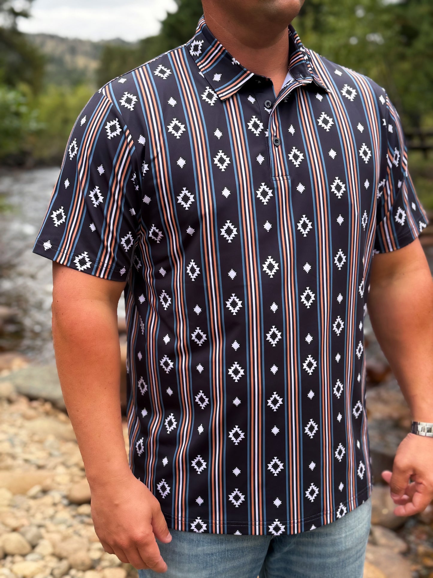 Aztec stripe polo by Washco Apparel