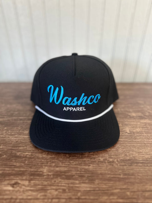 Washco Hat - Black With Teal Logo (Rope Hat)