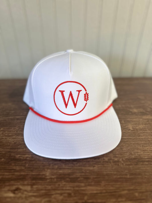 Washco Hat - White With Red W Circle Logo (Rope Hat)