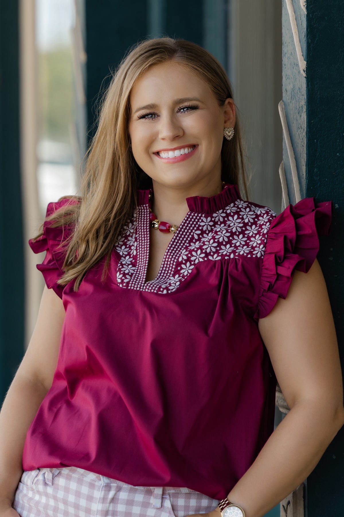 The Howdy Top - Washco Apparel - maroon and white top