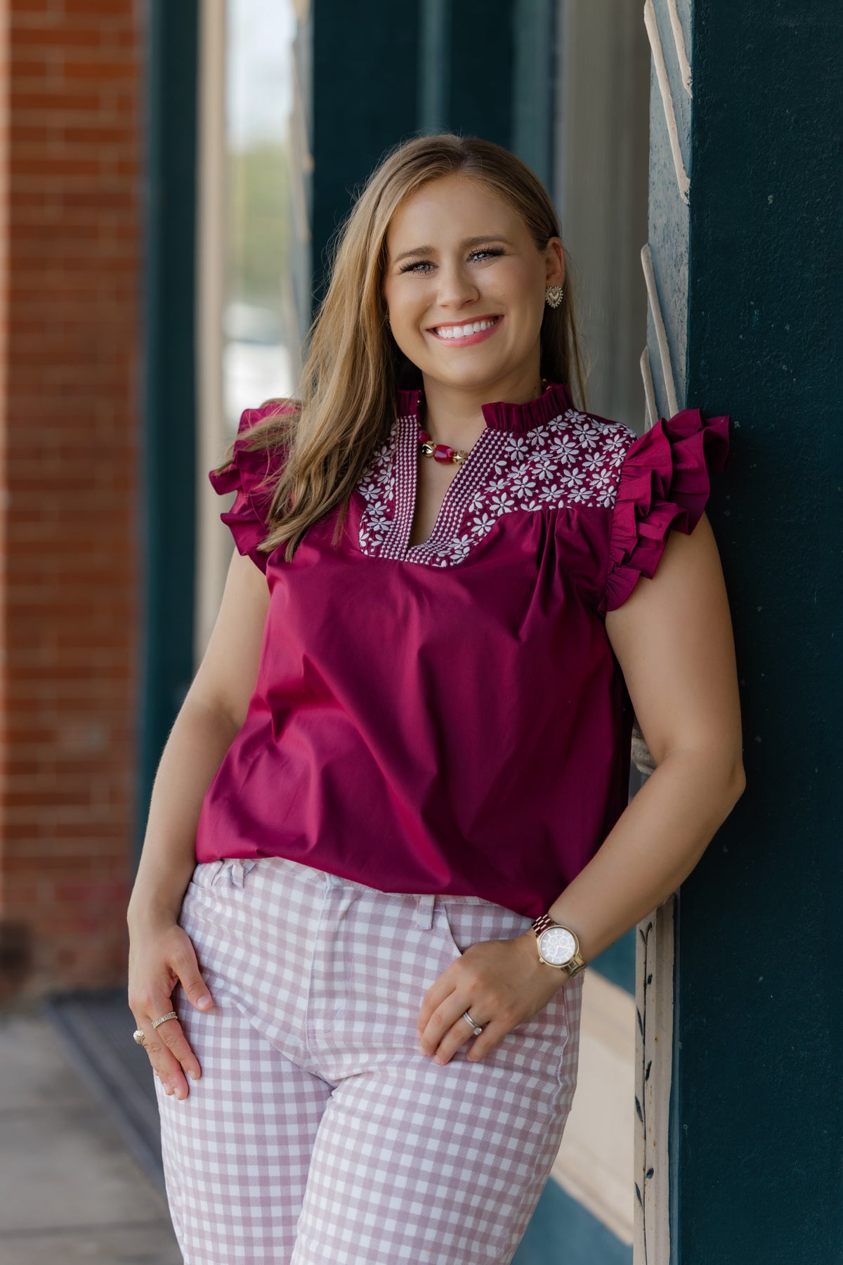 The Howdy Top - Washco Apparel - maroon and white top