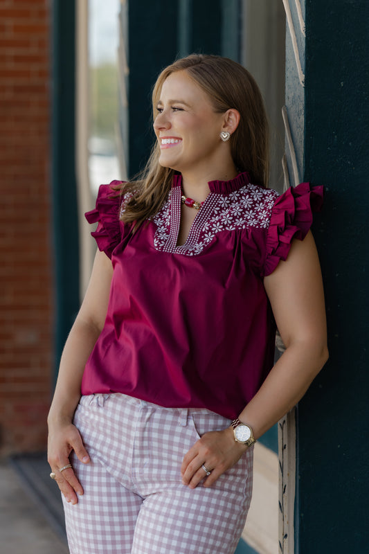 The Howdy Top - Washco Apparel - Maroon and white top