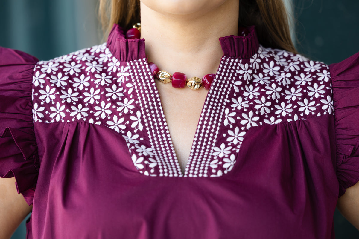 The Howdy Top - Washco Apparel - maroon and white top