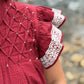 maroon and white textured top with embroidery detail by Washco Apparel