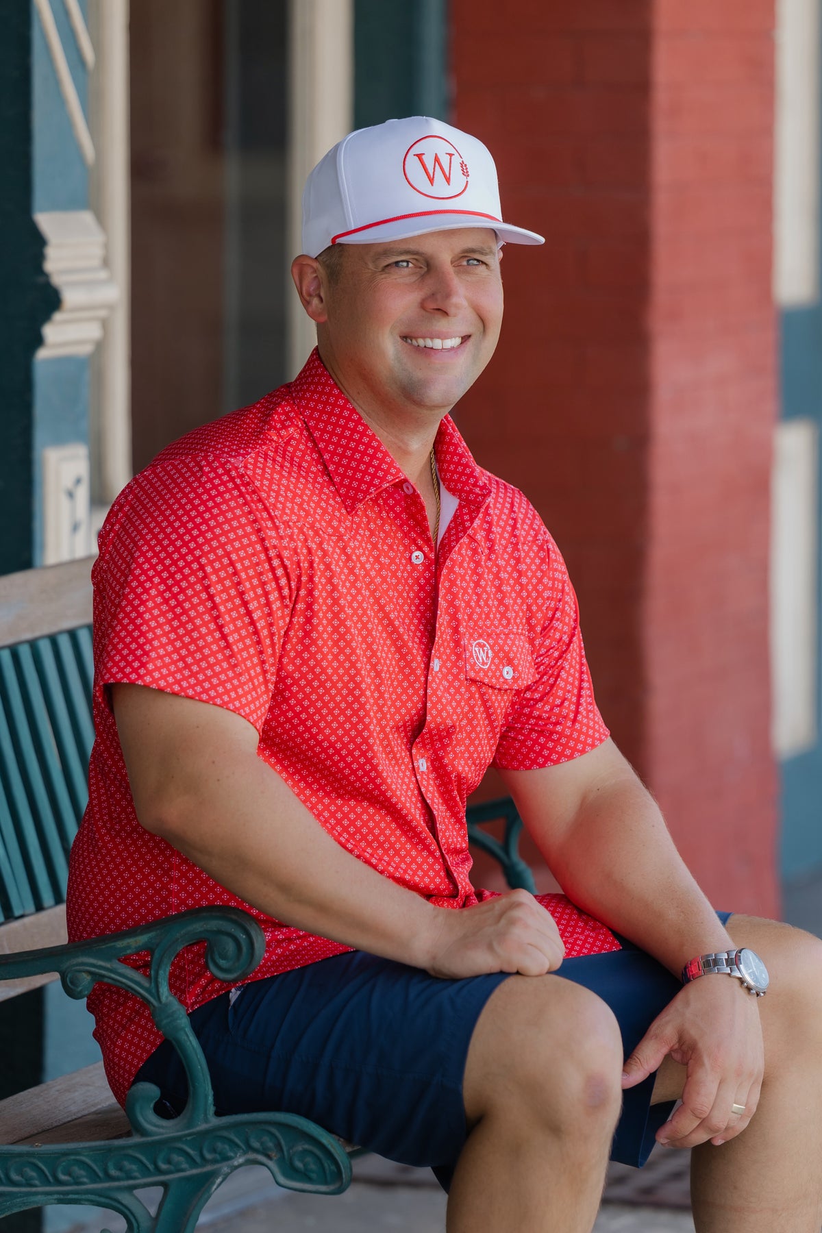 Red top with white details - The Kenny Button Down - Washco Apparel