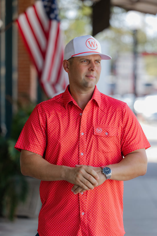 Red Top with White Detail - The Kenny Button Down - Washco Apparel