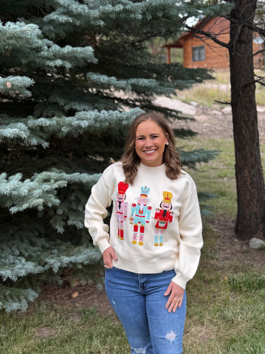 Cream Sweater with Nutcracker Detail by Washco Apparel