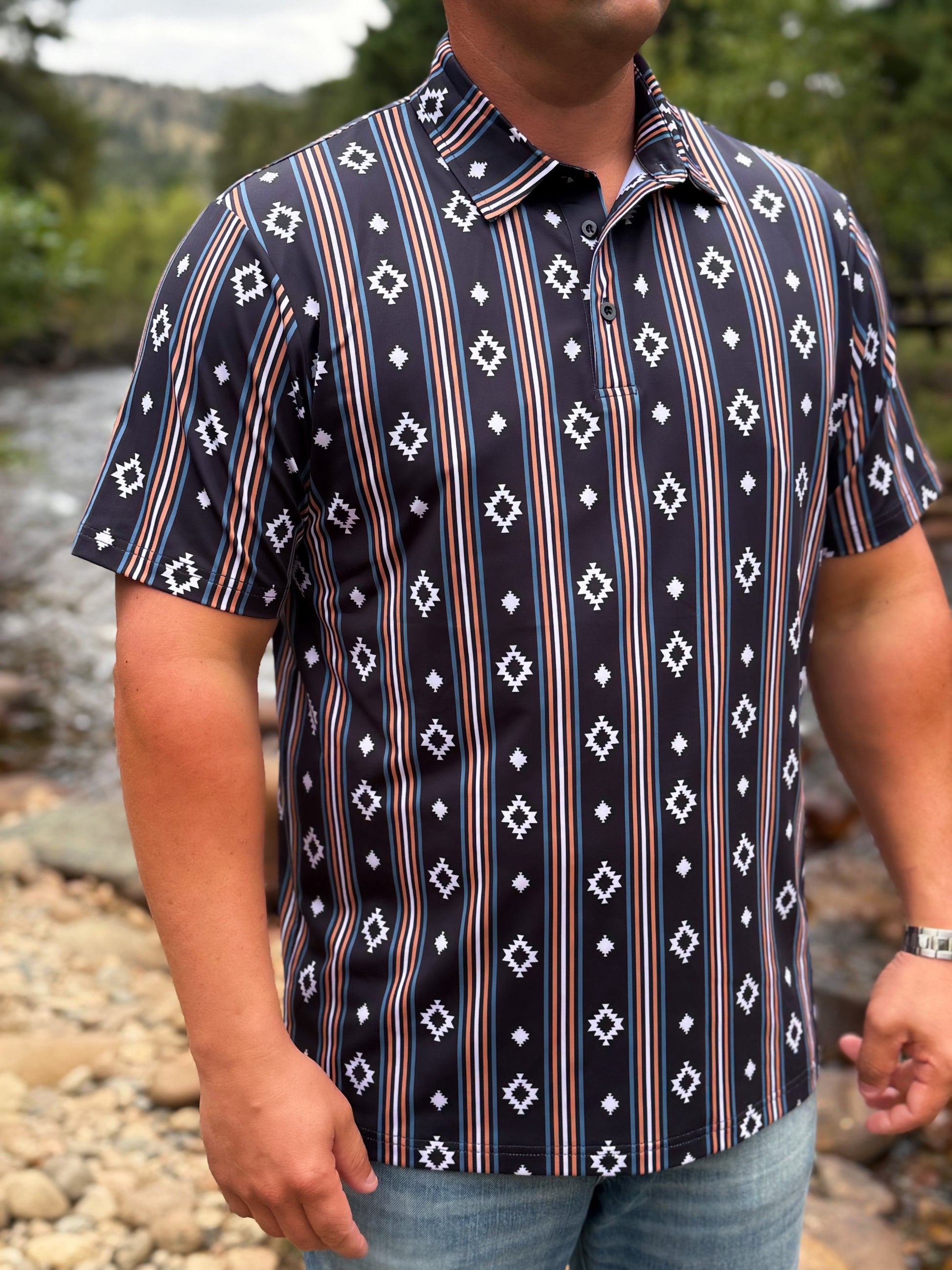 Aztec stripe polo by Washco Apparel