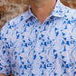 The Tucker Polo - Washco Apparel - details of blue and white paisley print