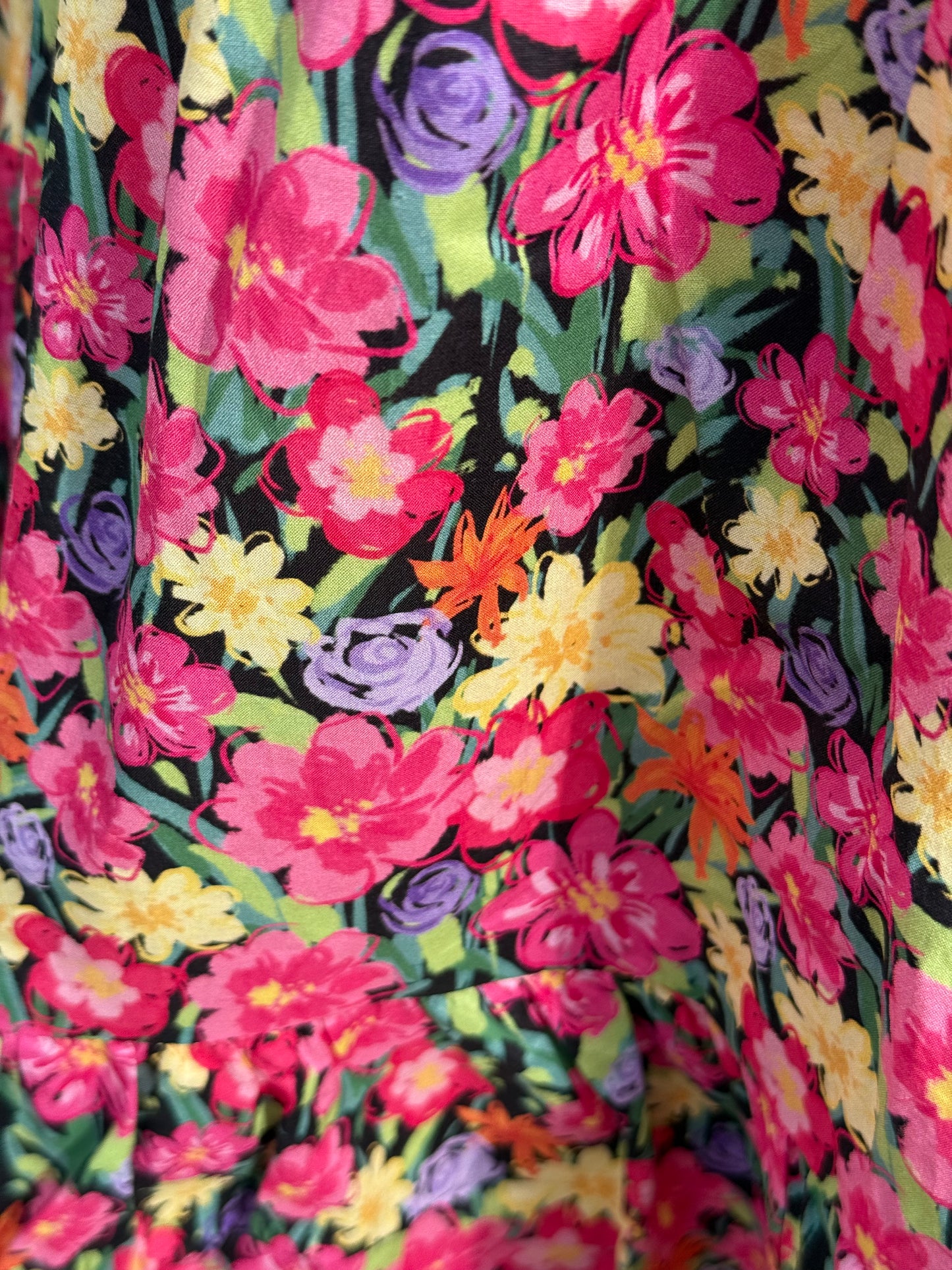 Close-up of colorful floral pattern on fabric