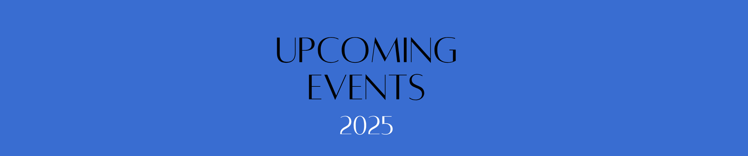 Text 'UPCOMING EVENTS 2025' on a blue background - Washco Apparel